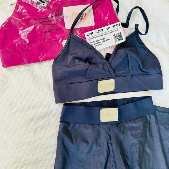 Savage X Fenty Black Ink Forever Savage Legging & Matching Bralettes 3 Piece Set - Picture 15 of 16